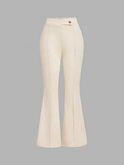 SHEIN MOD 高腰喇叭腿杏色牙签褶裤