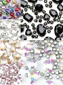 1 Pack Of 130pcs Mixed Shape Sewing Glass Rhinestones With Metal Claws, Suitable For Jewelry, Clothes, Garments, Shoes, Dresses, Apparels (Silver Base) - Multicolor - View 2