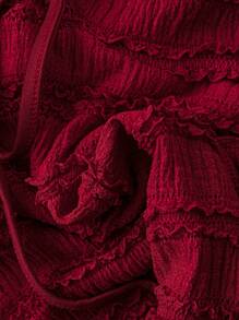 Sweetra Áo ba lỗ dệt kim ngắn họa tiết dây rút màu đỏ trơn, bó eo, thời trang & đa năng, thiết kế giản dị & tối giản dành cho phụ nữ - Đỏ - Xem 5