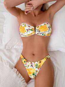 Swim Vcay Costume da bagno a due pezzi floreale con volant per donna, abbigliamento da spiaggia adatto per vacanze e nuoto