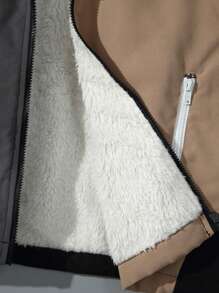 SHEIN 1 chiếc áo khoác gió thường ngày cho bé trai có lớp lót ấm, phong cách học viện in chữ Nhật Bản và Hàn Quốc, cảnh đường phố và trường học, mùa thu và đông - màu đen - Xem 8