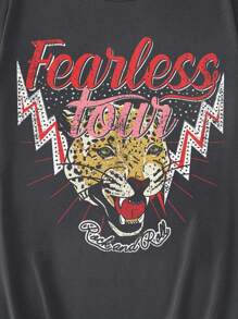 SHEIN EZwear Oversized Casual Tiger Graphic Round Neck Short Sleeve T-Shirt For Women Back To School