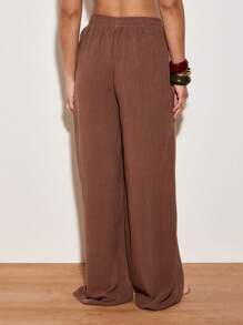 AiiRZ Wide Leg Linen Palazzo Pants Resort Wear Vacation Beach Loose Flowing Summer Trousers With Drawstring Waist Loungewear