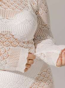 Aralina Curve Boho Festival 钩针透视长袖超长沙滩裙 - 米色 - 查看 1