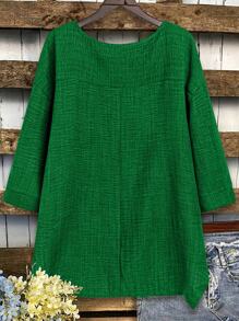 Plus Size Women's Plus Size Drop Shoulder Long Sleeve Loose Casual Shirt - Green - View 2