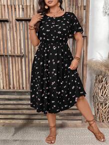 SHEIN LUNE Plus Size Short Sleeve Casual Dress, Fashionable & Comfortable For Daily Wear