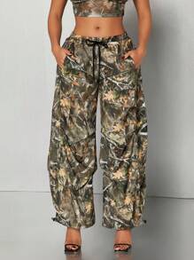 SHEIN SXY Summer Street Casual Everyday Comfort Camouflage Print Woven Baggy Ultra-Low Waist Pants With Pockets - Multicolor - View 4