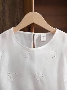 Tween Girls' Vacation Casual Fashion Woven Embroidered Short Sleeve Pullover Top - White - View 6