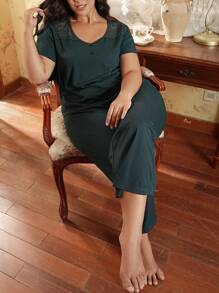 Plus Size Casual Koronkowy Patchworkowy Zestaw Piżamowy