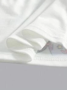 SHEIN 1pc Young Girl Casual Cool Print White Crop Top And Denim Effect Print Long Pants 2 Pieces Set, Summer Young Girls Clothing Young Girls Sets - White - View 8