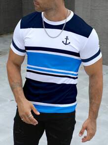 Manfinity Dauomo 男士休闲简约圆领 T 恤，日常穿着 - 彩色 - 查看 3