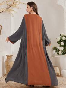 Al Najma Women's Contrast Color Block Bell Sleeve Arabic Abaya - Multicolor - View 5