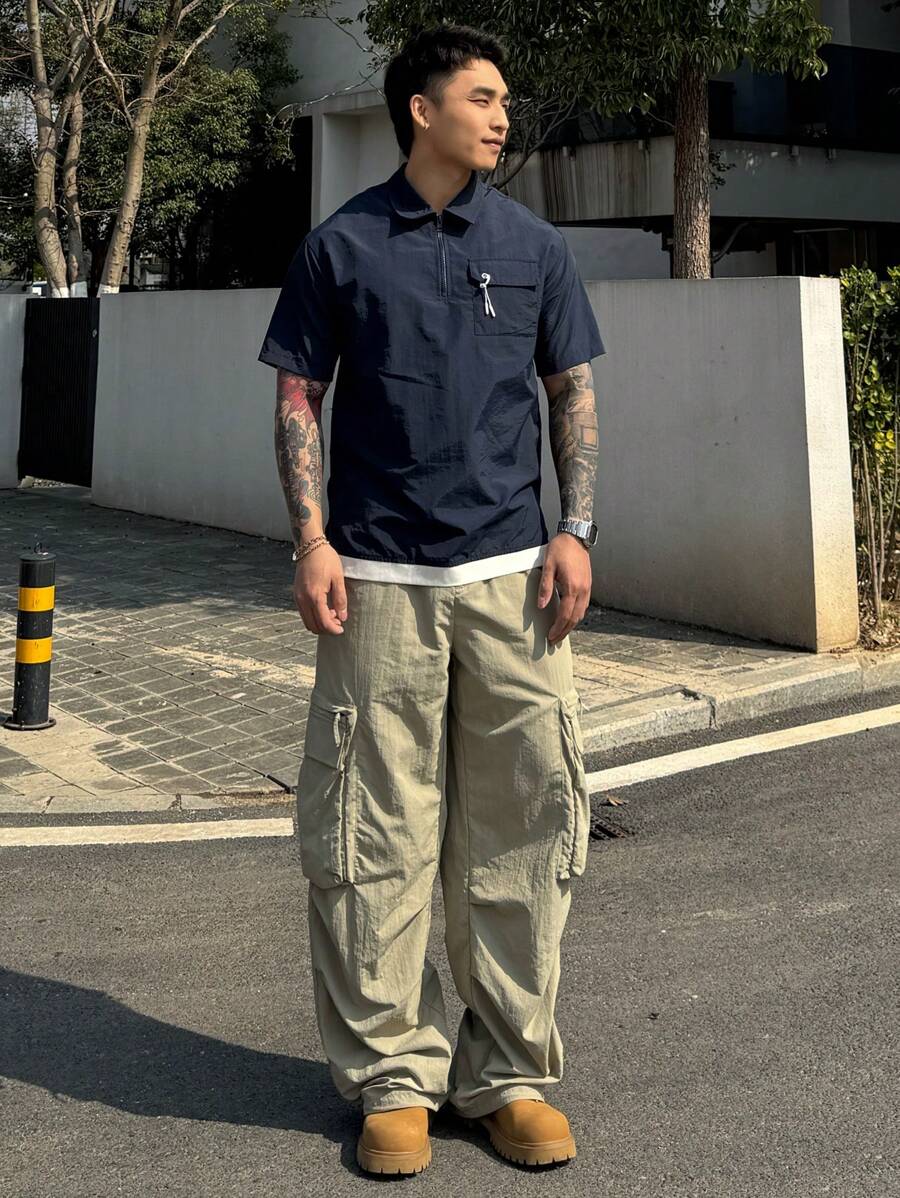 DAZY Men's Solid Navy Outdoor Polo Shirt, Summer - Navy Blue - View 1