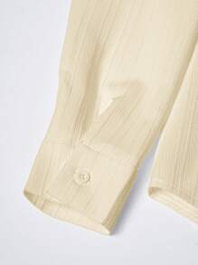 Chiquease Women Notched Collar Pocket Design Solid Color Casual Daily Shirt For Everyday Look Fall Cloth For Women - Apricot - View 3