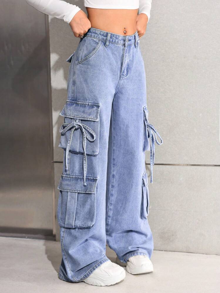 SHEIN Teen Girl Y2K Blue Light Washed High Waisted Baggy Wide Leg