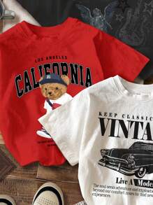 Attitoon 3pcs Casual Minimalist Bear, Vintage Car, Guitar Music Festival Graphic Round Neck Short Sleeve Cropped Fitted Women Tee - Multicolor - View 3