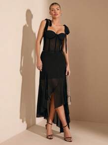 SHEIN BAE Brassière sexy noire sans dos à bretelles réglables pour femmes, pour le printemps/l'été