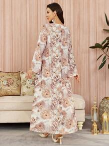 Al Najma 浪漫花卉拼布亮片刺绣优雅宽松连衣裙，让您看起来年轻、端庄 - 彩色 - 查看 2