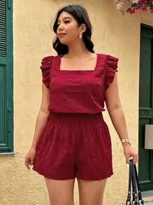 SHEIN VCAY Ensemble blouse à manches courtes et short col carré grande taille, 2 pièces ensemble vacances deux pièces tenues d'été vacances femme printemps tenues occidentales anniversaire pour femme vêtements boho femme tenue de fête rave old money tenue de sortie tenue d'enseignante femme tenue brunch femme tenue fairycore vacances plage vacances plage élégantes tenue décontractée femme fairycore campagne tenue de bureau femme travail remise des diplômes invitée de mariage tropical