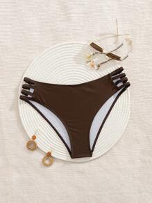 SHEIN Swim Springbreak Solid Color Ladies Swimwear Casual Vacation Holiday Beach Party Swimwear For Summer - Coffee Brown - View 1