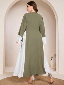 Graceveil Vestido estilo árabe con cuello redondo, diseño modesto de parches y lazo lateral para mujer talla grande