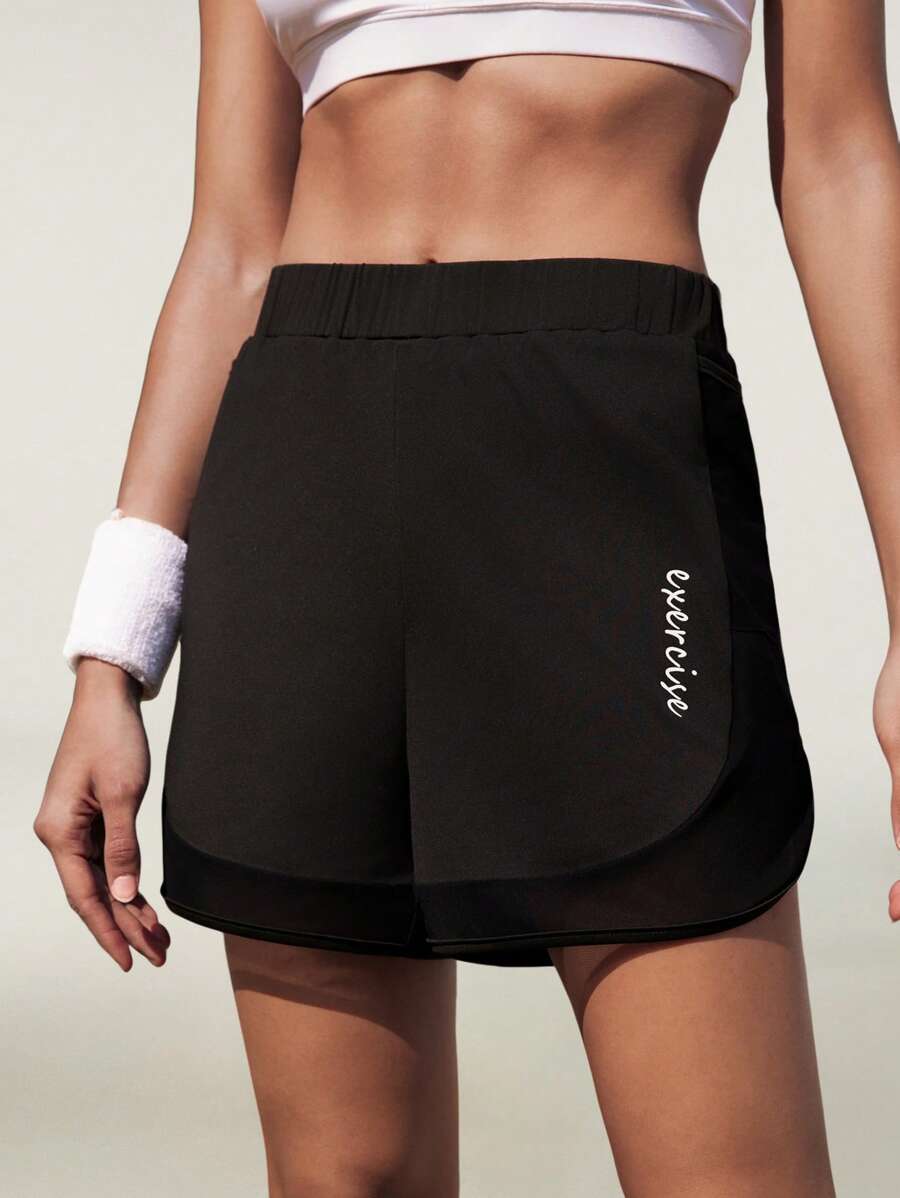 Hanevo New Mesh Patchwork Printed Athletic Shorts For Summer Sportwear For Daily Wear - Black - View 1