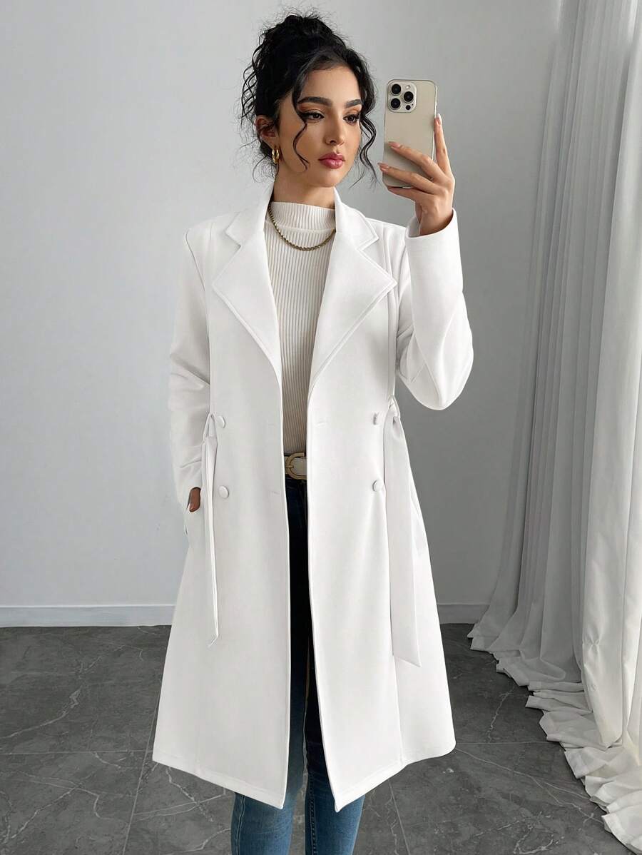 Rafferiza 女士纯色仿麂皮双排扣侧袋常规夹克 - 白色 - 查看 1