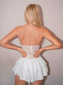 Sweetina 夏季服装 女士海滩装 婚礼宾客礼服 女士度假露肩金属纽扣腰带下摆连衣裙、太阳裙