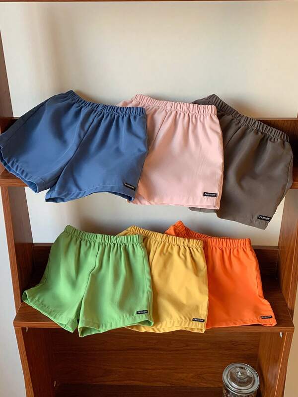 SHEIN 6 Pcs/Set Baby Boys Girls Elastic Waist Casual Shorts With Decorative Trim