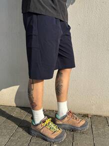Quần short Cargo thường ngày màu xanh navy trơn cho nam, mùa hè - Màu xanh hải quân - Xem 5