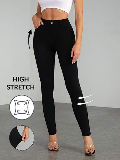 SHEIN Tall بنطال كاجوال متعدد الاستخدامات بلون موحد بقصة ضيقة للنساء الطويلات