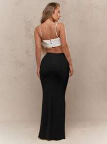 MISSGUIDED Váy Maxi Xếp Ly Ôm Sát Cơ Bản Dài Đến Sàn Thời Trang Dự Tiệc Buổi Tối Váy Xẻ Tà Mùa Thu Đông Xuân - màu đen - Xem 2