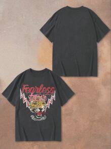 SHEIN EZwear Oversized Casual Tiger Graphic Round Neck Short Sleeve T-Shirt For Women Back To School
