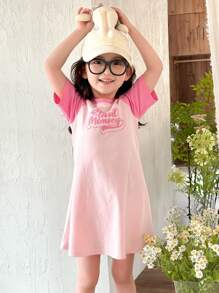 Dazy Kids Young Girl Fall Knit Letter Print Raglan Sleeve Young Girl Dress