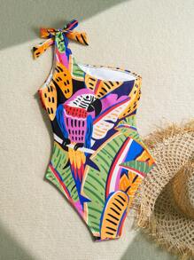 Soleia 女士浪漫花卉印花褶皱露背系带蝴蝶结连体泳衣，甜美别致的假日装 - 彩色 - 查看 2