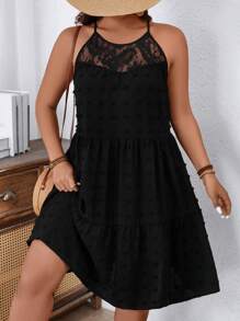 Breezaya Plus Size Women Contrast Lace Halter Dress