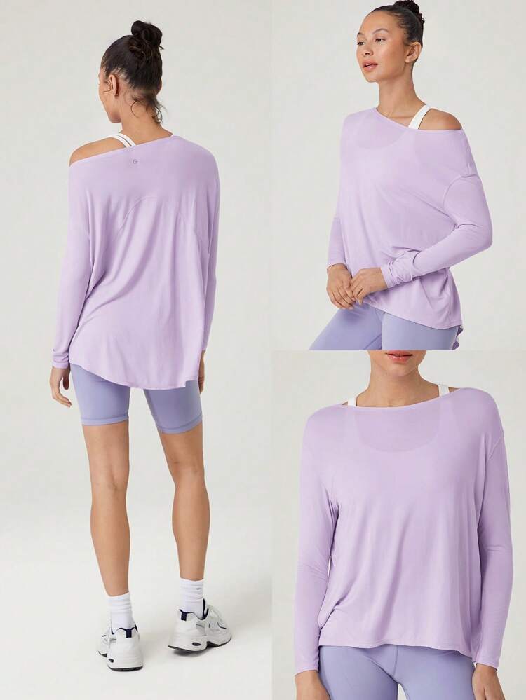 SoftCalm Reset Restore Off-Shoulder Long Sleeve Tee With Thumbhole Daily Lounge