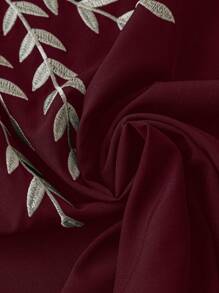 Linhara Plus Size Women Elegant Collar Contrast Color Pull-Cord Printed Blouse - Burgundy - View 5