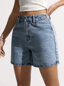 SHEIN EZwear Women's Summer Casual Bow Embroidered Denim Shorts Y2k