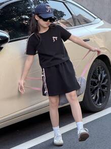 DAZY 2pcs Tween Girls Bow Decor Round Neck Short Sleeve T-Shirt And Shorts Casual Set - Blue - View 6