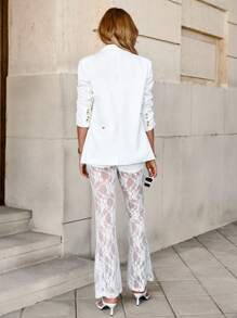 SHEIN Clasi Women Valentine's Day White Lace Flare Pants,Business Casual Woman Elegant Fashion Business Casual Woman Going Out Tops Women Summer For Women,Modest,Commute,Summer,Beach For Woman,Country Concert,Casual Vacation,Country Women, Rave Festival,St Patrick Day,Saint Patrick,Ibiza Fits,Summer For Women,Spring Break - White - View 2