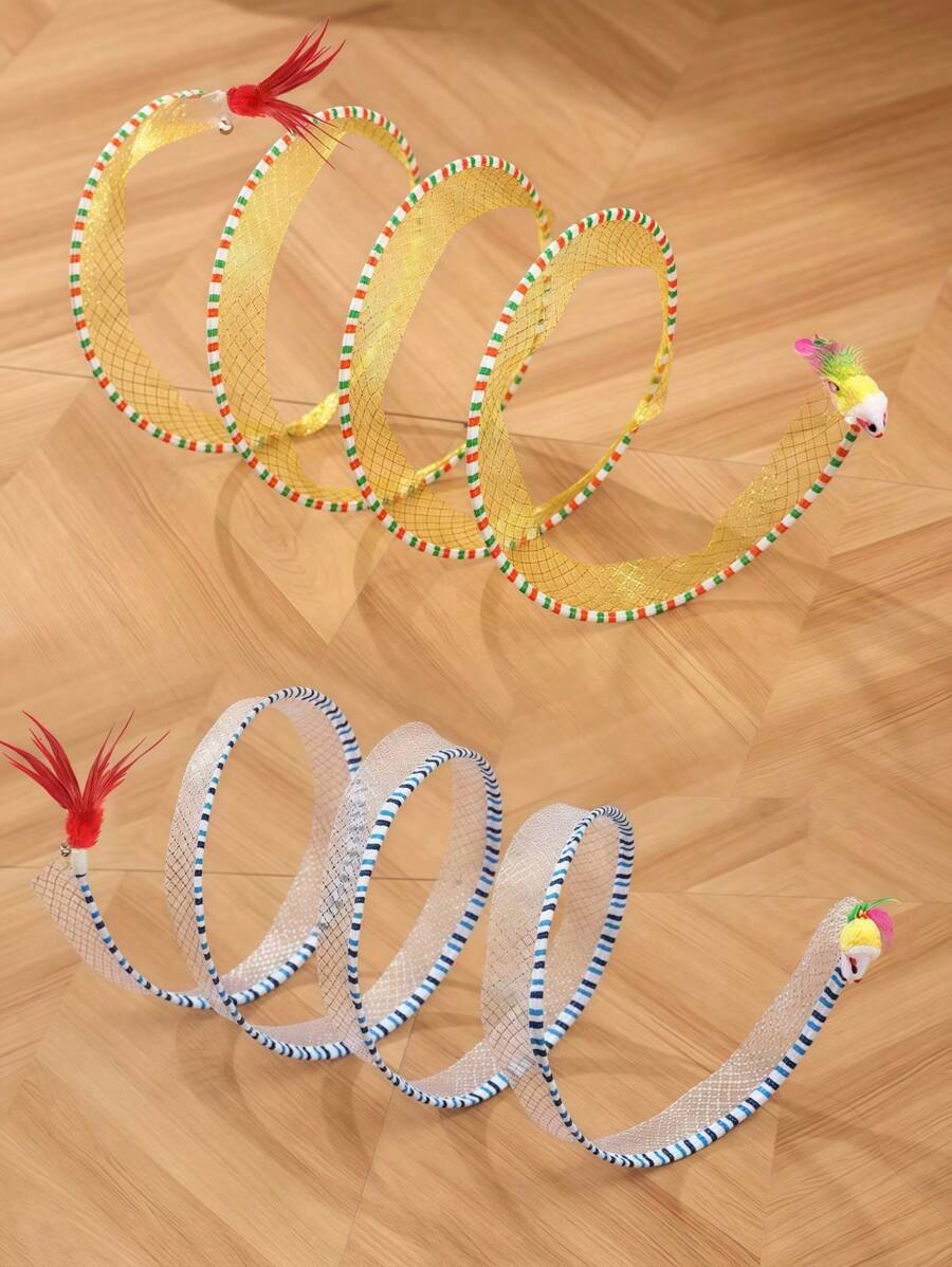 S 形猫咪爱好者和猫妈妈爱隧道玩具，金属丝网和纱布拼布设计，可折叠，带音效，适合室内家庭娱乐和缓解压力