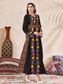 Al Najma 休闲简约花卉印花阿拉伯连衣裙