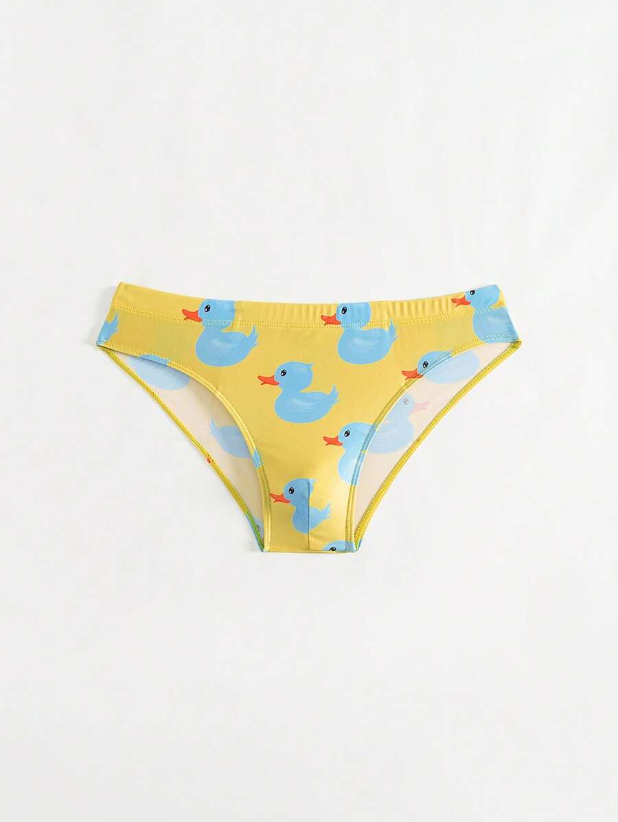 Manfinity KASUA Men's Fashion Vacation Beach Duck Graphic Swim Triangle Trunks - Yellow - View 1