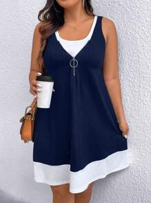 Linhara CURVE Plus Size Colorblock Sleeveless Casual Summer Dress - Multicolor - View 6