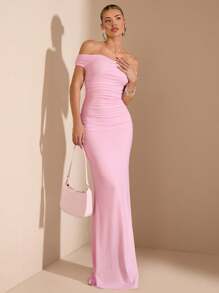 SHEIN BAE Summer Beach Vacation Solid Light Pink One-Shoulder Off-Shoulder Asymmetrical Neckline Off-Shoulder Multi-Wear Super Long Fishtail Dress, Suitable For Daily Dating, Night Out, Nightclubs, Parties, Get-Togethers, Cocktail Parties, Pool Parties, Back-To-School Season Dresses, Back-To-School Season Dresses, Holiday Dresses, Music Festival Dresses, Country Music Festival Dresses, Concert Dresses New Spring And Summer Styles, Romantic Date,Country,Modest, Fairycore,Wedding Guest Dress Women / Bridal Shower Dress White, Graduation Dress,Brunch Outfits For Women,Concert Outfit Women / Rave Outfits Festival /Rave Outfits / Country Concert Outfit / Nashville Outfits / Ibiza Outfits,Spring Outfits For Women,Elegant,Vacation Outfits Woman - Baby Pink - View 6