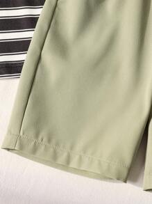 2pcs Young Boys' Black & White Striped Vest + Light Green Pants + Matching Crossbody Bag Set, Versatile, Comfortable, Suitable For Daily Wear, Outdoor Activities, Travel, School, Spring/Summer