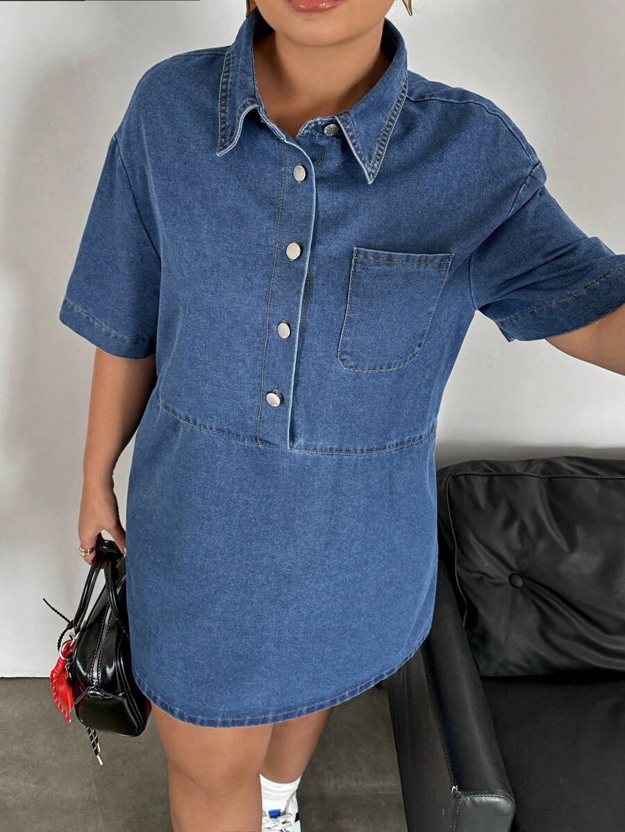 SHEIN EZwear Plus Size Casual Short Sleeve Mini Denim Dress, Blue,Blue,Suitable For Parties, Holidays, Dates, Valentine's Day, Afternoon Tea, Summer / Summer Outfits / Summer Clothes,Year-Round,For Spring/Summer Holiday,Suitable For Summer,Blue Summer,Vacation Outfits Woman,Easter,Spring,Western,Office Outfits For Women,Rave Outfits,Baby Shower Dress,Cottagecore,Country Outfits Women,Old Money Style Women,Going Out Outfits, ,Festival Outfits,Rodeo Outfit,Airport Outfit For Women,Kpop,Tropical Vacation Woman Clothes,Nashville Outfits,European Summer,Concert,Cowgirl Outfit,Graduation Outfit,Beach Outfits For Woman,Vacation Outfits Women,Beach,Boho Women Clothing,Cruise Attire Women,Old Money Style Women,Ibiza Outfits,Boho Chic,Dresses For Women Elegant,Beach Dress,Graduation Dress,Vacation Dress,Easter Dress,Sundress