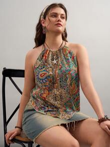 Freevana Plus Size Women's Western Country Floral Pattern Camisole Top, Summer For Women, Graphic Women, Concert Women, Rave Festival, Country, Western Wear Women