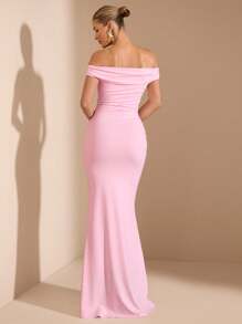 SHEIN BAE Summer Beach Vacation Solid Light Pink One-Shoulder Off-Shoulder Asymmetrical Neckline Off-Shoulder Multi-Wear Super Long Fishtail Dress, Suitable For Daily Dating, Night Out, Nightclubs, Parties, Get-Togethers, Cocktail Parties, Pool Parties, Back-To-School Season Dresses, Back-To-School Season Dresses, Holiday Dresses, Music Festival Dresses, Country Music Festival Dresses, Concert Dresses New Spring And Summer Styles, Romantic Date,Country,Modest, Fairycore,Wedding Guest Dress Women / Bridal Shower Dress White, Graduation Dress,Brunch Outfits For Women,Concert Outfit Women / Rave Outfits Festival /Rave Outfits / Country Concert Outfit / Nashville Outfits / Ibiza Outfits,Spring Outfits For Women,Elegant,Vacation Outfits Woman - Baby Pink - View 2